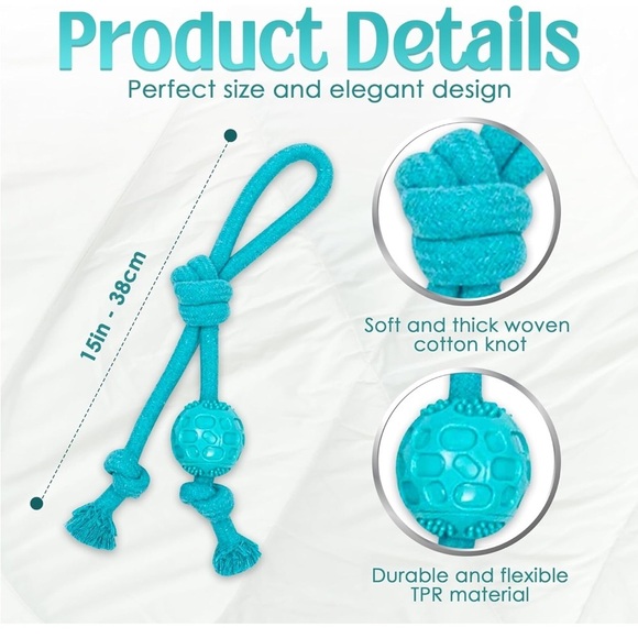 Toy for Dogs Rope with Handle + Ball, Dog Chew Toy, Dog Grinding Teeth C… - Picture 3 of 5